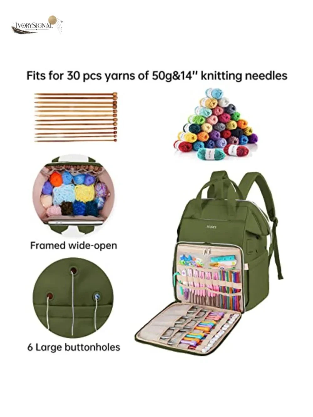 Crochet Knitting Backpack Tote for Yarn Storage Travel Large Water Resistant